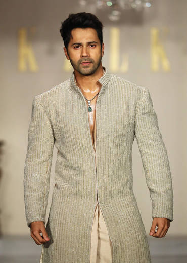 Gold Raw Silk Sherwani For Groom With Hand Embroidery