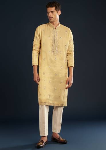 Gold Tissue Kurta Set With Sequin Embroidery
