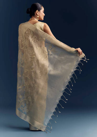 Gold Tissue Organza Saree With Zari And Resham Work