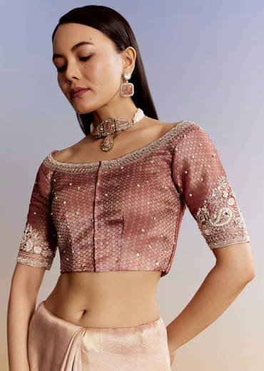 Gold Tissue Saree With Heavy Embroidered Border And Blouse