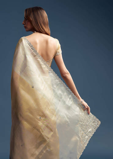 Gold Tissue Saree With Mirror Embroidery