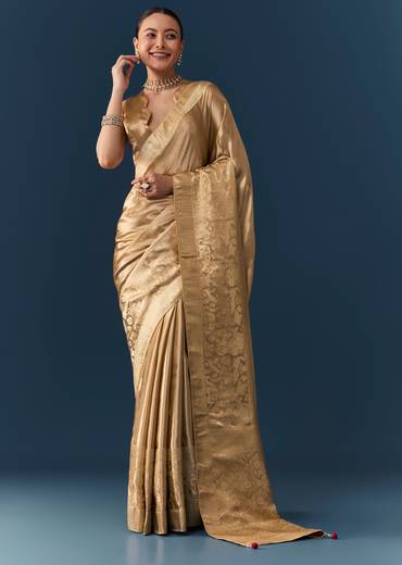 Gold Zari Weave Saree with Blouse Fabric