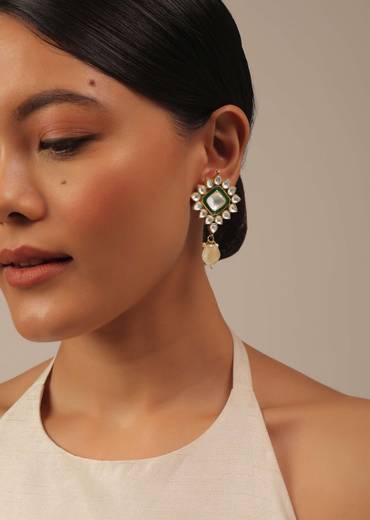 Gold Finish Green Kundan Polki Bridal Choker Set With Stones