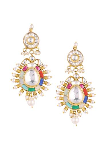 Gold Finish Navratna Kundan Polki Choker Set