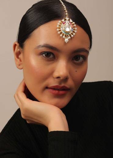 Gold Finish Navratna Kundan Polki Choker Set