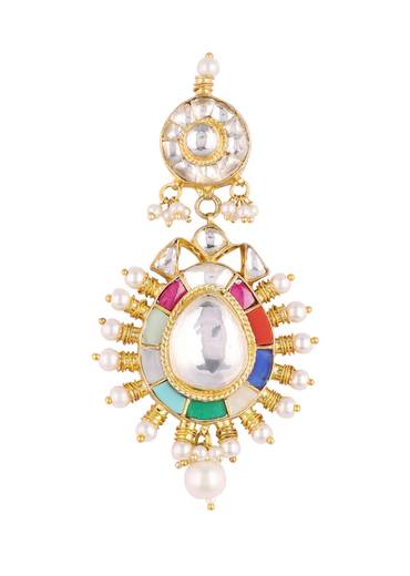 Gold Finish Navratna Kundan Polki Choker Set