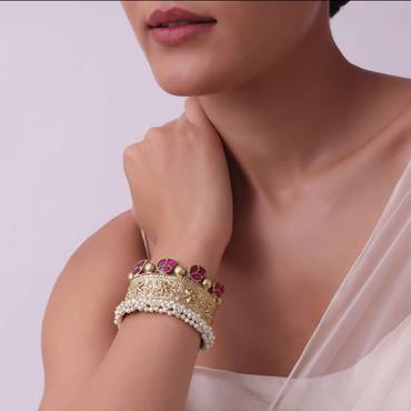 Gold Finish Oxidised Kada With Meenakari Work