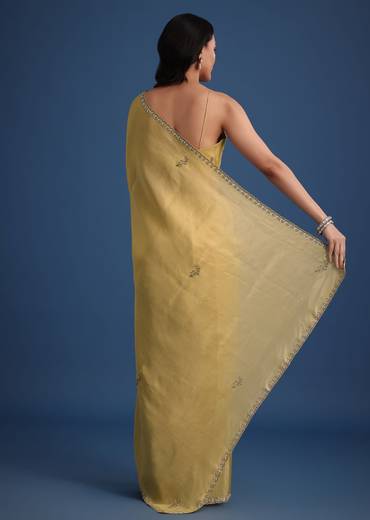 Gold Tissue Saree With Cutdana Embellished Border