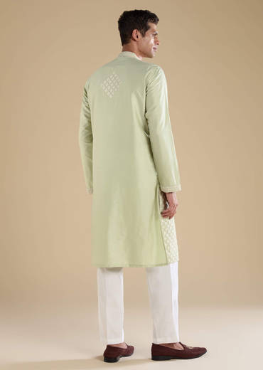 Green Banarasi Silk Kurta Set with Kantha Work