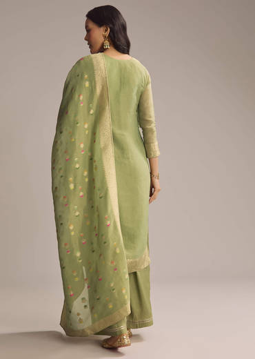 Green Banarasi Tissue Palazzo Suit