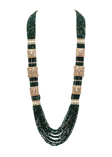 Green Beaded Rectangular Kundan Layered Mala
