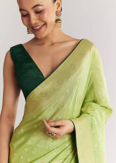 Green Butti Work Saree