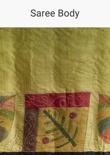 Green Cotton Authentic Hand Painted Saree With Contrast Border