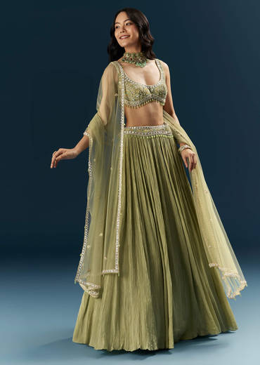 Green Crepe Bridesmaid Lehenga With Heavy Embroidery