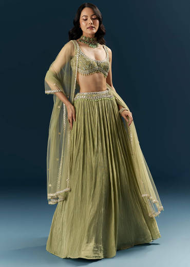 Green Crepe Bridesmaid Lehenga With Heavy Embroidery