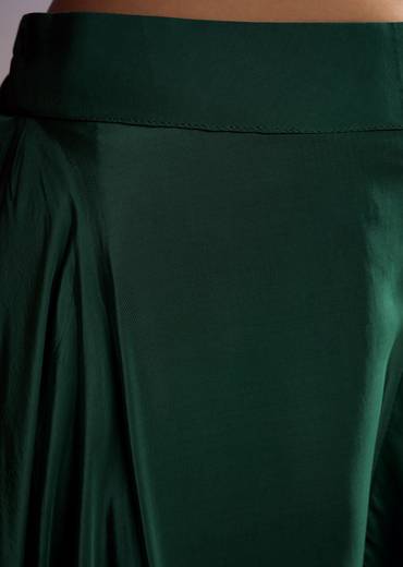 Green Crepe Peplum Crop Top And Palazzo Set With Zardosi Work