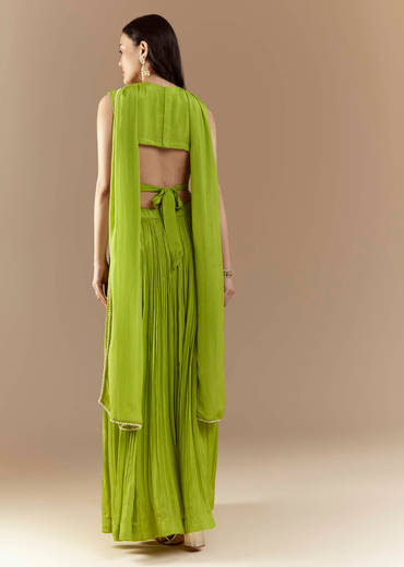 Green Crop Top Skirt Set with Zardozi Work