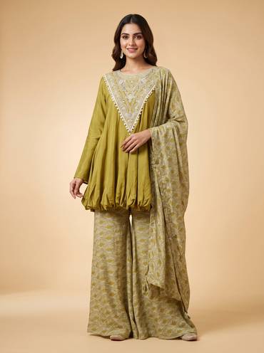 Green Embroidered Kaftan Set