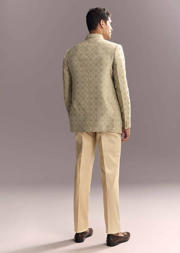 Green Jacquard Jodhpuri Suit For Men With Subtle Embroidery