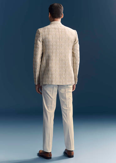 Green Jacquard Jodhpuri Suit For Men With Zardosi And Sequins Embroidery