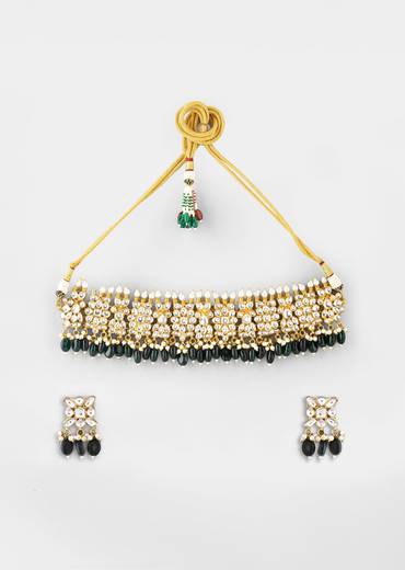 Green Kundan Choker Necklace and Earrings Set