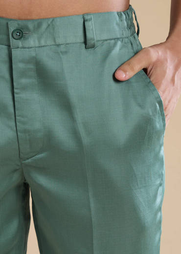 Green Linen Mens Kurta Set with Dupatta