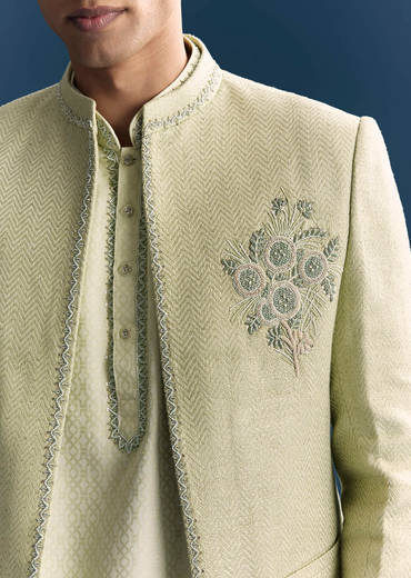 Green Matka Silk Jodhpuri Suit For Men With Hand Embroidery