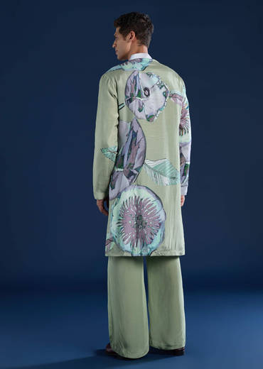 Green Muslin Sequin Work Mens Kurta and Pant Set