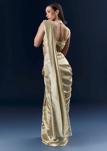 Green Net Ready Pleated Saree With Intricate Embroidery