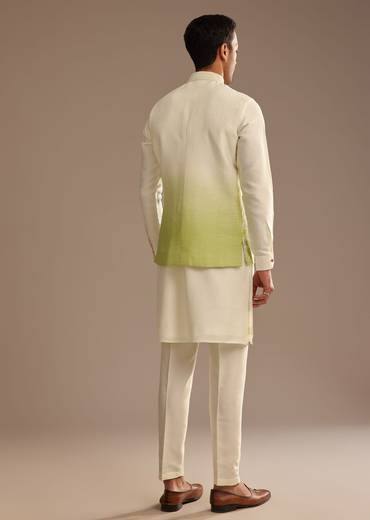 Green Ombre Kurta Jacket Set with Resham Work