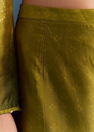 Green Ombre Satin Bandhani Co Ord Set With Moti Work