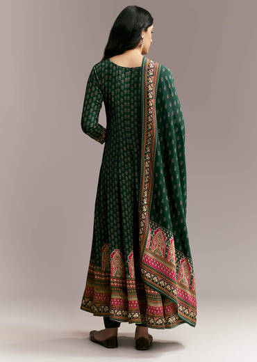 Green Printed Anarkali Set