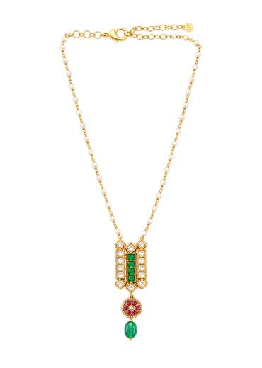 Green Rectangular Stone Pendant Necklace