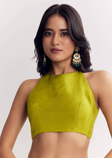 Green Satin Saree With Zari Vine Design