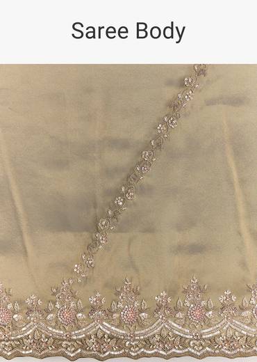 Green Shaded Tissue Saree With Embroidered Borders