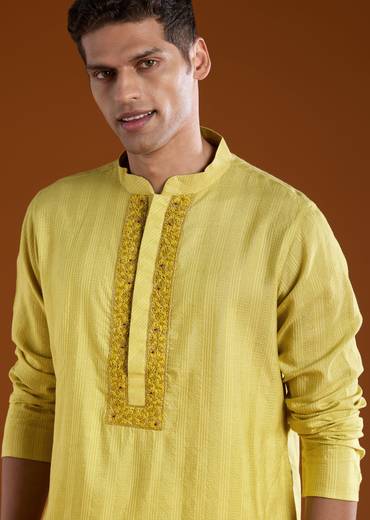 Green Silk Embroidered Mens Kurta Pant Set