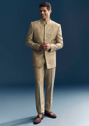 Green Silk Jodhpuri Suit For Men With Hand Embroidery