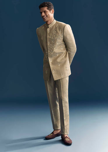 Green Silk Jodhpuri Suit For Men With Hand Embroidery