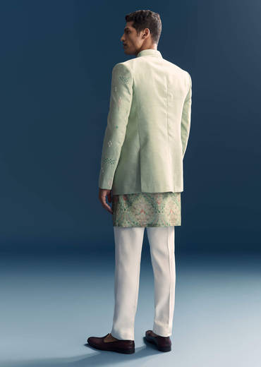 Green Silk Jodhpuri Suit For Men With Intricate Hand Embroidery