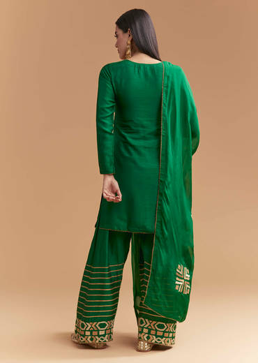Green Silk Kurta Set With Gota Work