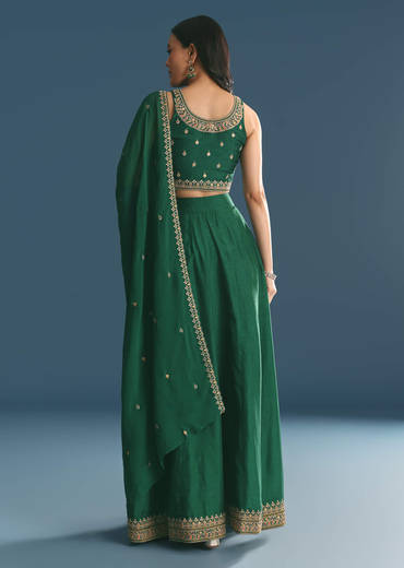 Green Silk Lehenga Choli With Zari And Sequins Work