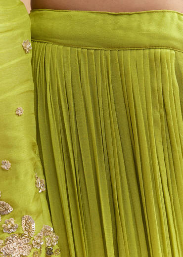 Green Silk Palazzo Suit With Sequins And Cutdana Work