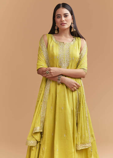 Green Tissue Anarkali Suit With Intricate Zari Work