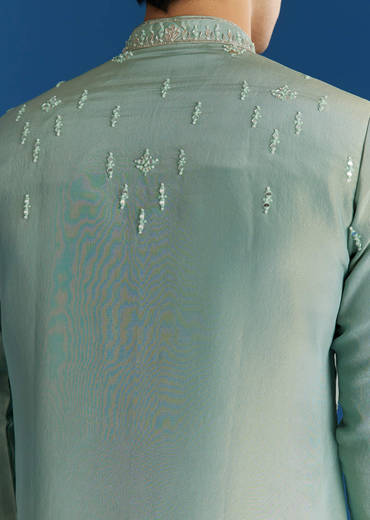 Green Tissue Kurta Set With Cutdana Yoke