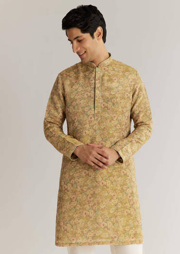Green Tissue Stone Sequins Kurta Jacket Set