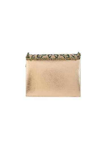 Green Zari and Kundan Encrusted Rectangular Flap Bag