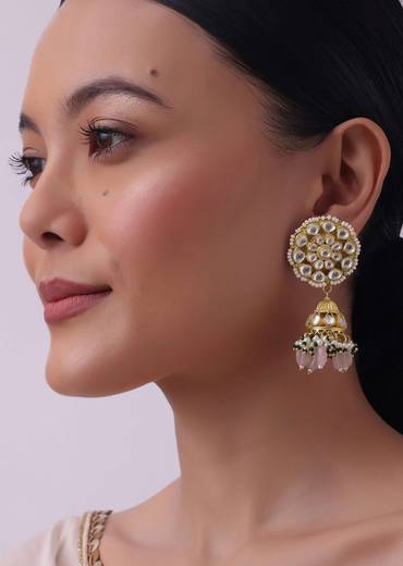 Green And White Kundan Choker Set In Mix Metal