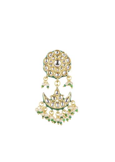 Green Kundan Necklace Set With Chandbalis In Mix Metal