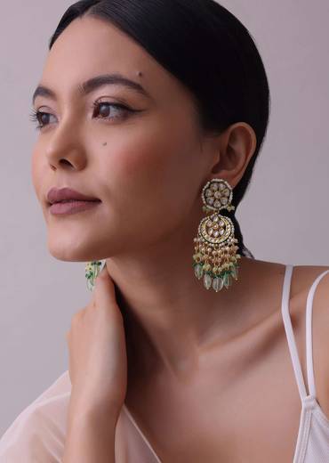 Green Toned Gold-Finish Kundan Choker Necklace Set With Colourful Meenakari Work In Mix Metal