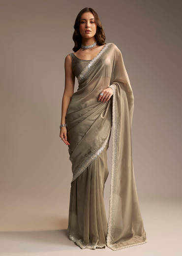 Grey Organza Saree with Cutdana Sequin Embroidery